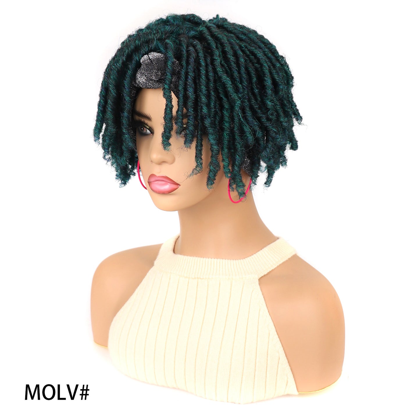 Turban Head Cover Black Sier Sleeve Curved Wig Short Curly Hair