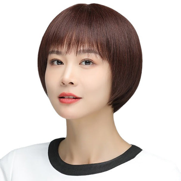 Women's Fashion Artificial Human Mixed Hairline Light Natural Wig Short Straight Hair
