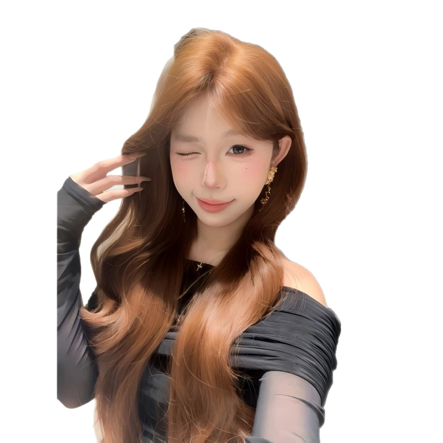 Eupatorium Xu Yan Sugar Brown Forehead Lace Female Temperament Breathable Wig Long Curls