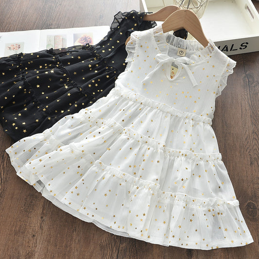 Children's Summer Small Older Dresses Korean Style Sleeveless Bronzing Children's Dress