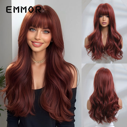 Bangs Red Wine Curly Hair Fiber Halloween Sheath Wig Long Curls