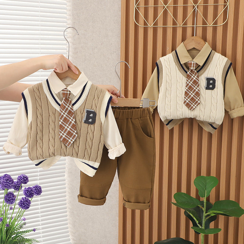 Tie Sweater Three-piece Set Year Old Clothes Casual Children's Suit