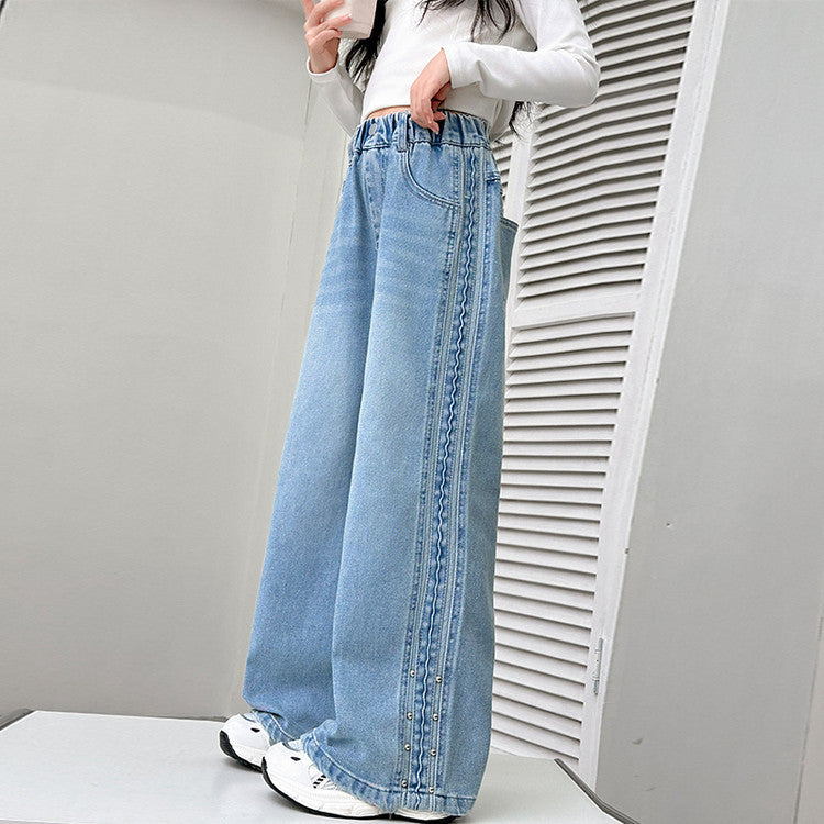 Jeans Spring Middle Big Light Blue Children's Pants