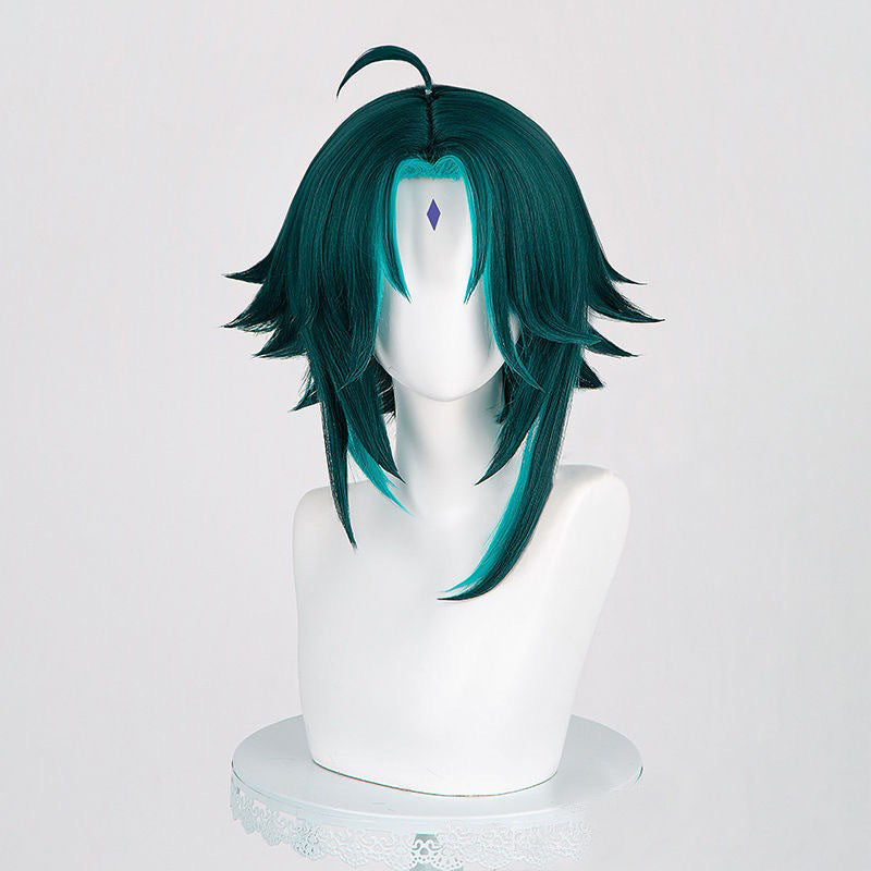 Blue Gradually Varied Pink Double Tiger Mouth Clip Mid-length Cos Wig