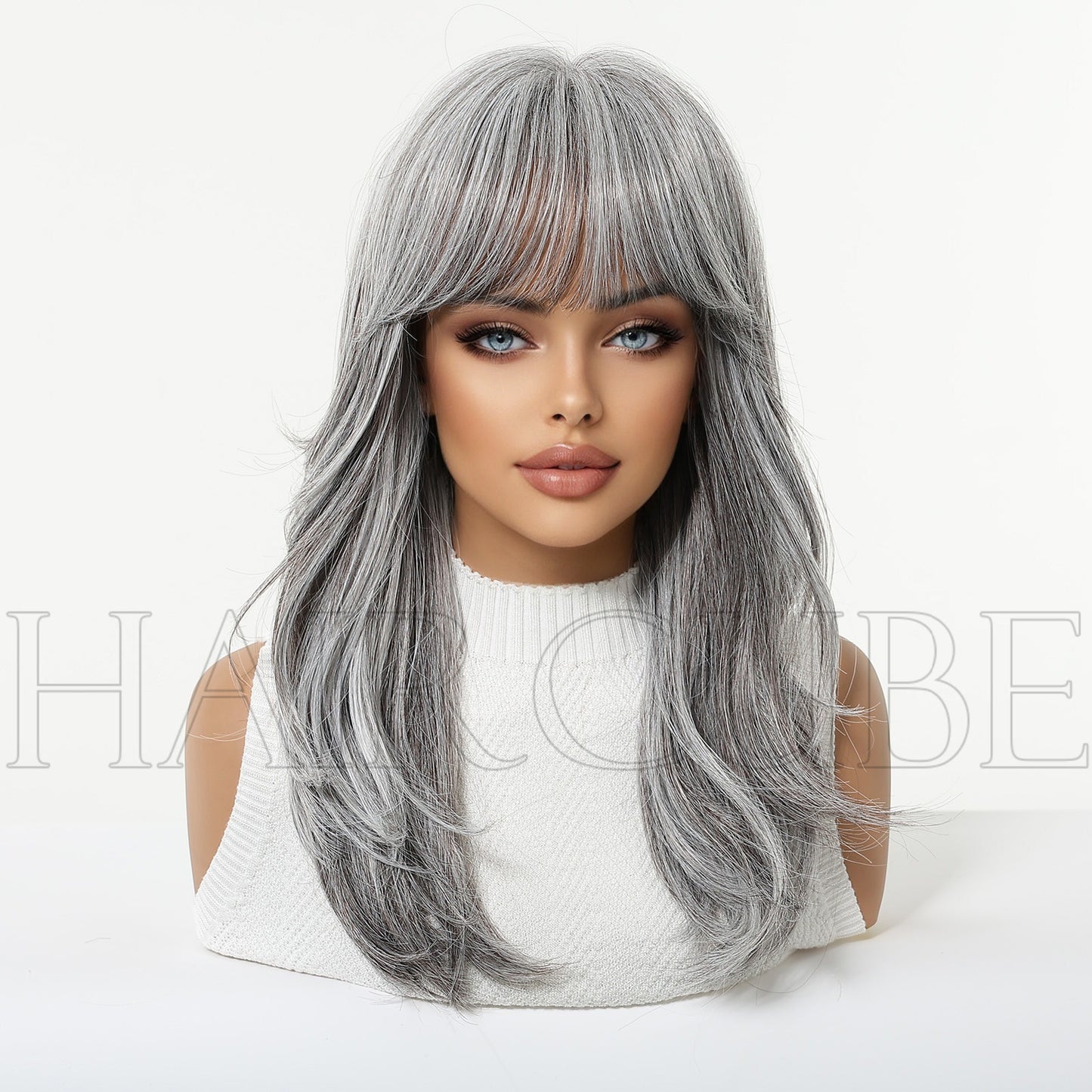 White Straight Bangs Lazy Micro Roll Party Variety Hairstyle Chemical Wig Short Curly Hair