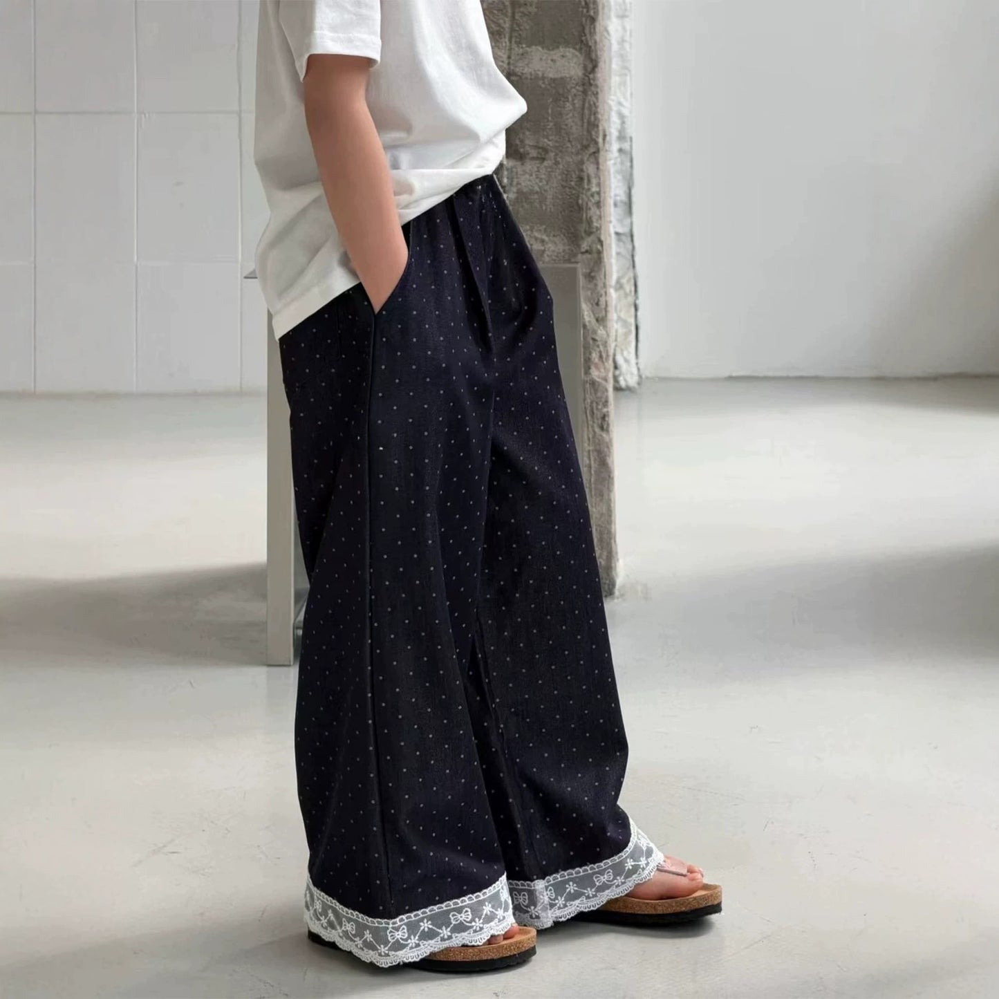 Children's Summer Lace Medium Big Raw Wash Children's Pants