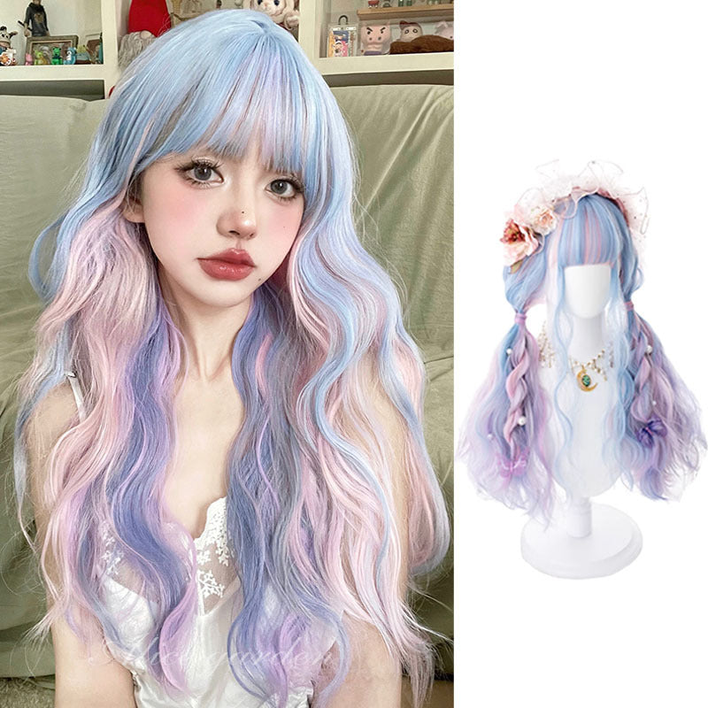 Women's Cover Long Hair Soft Natural Simulation Candy Color Cos Wig