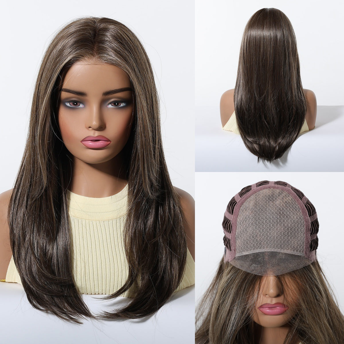 Silk Split Free Curly Hair Female Golden Long Straight Wig