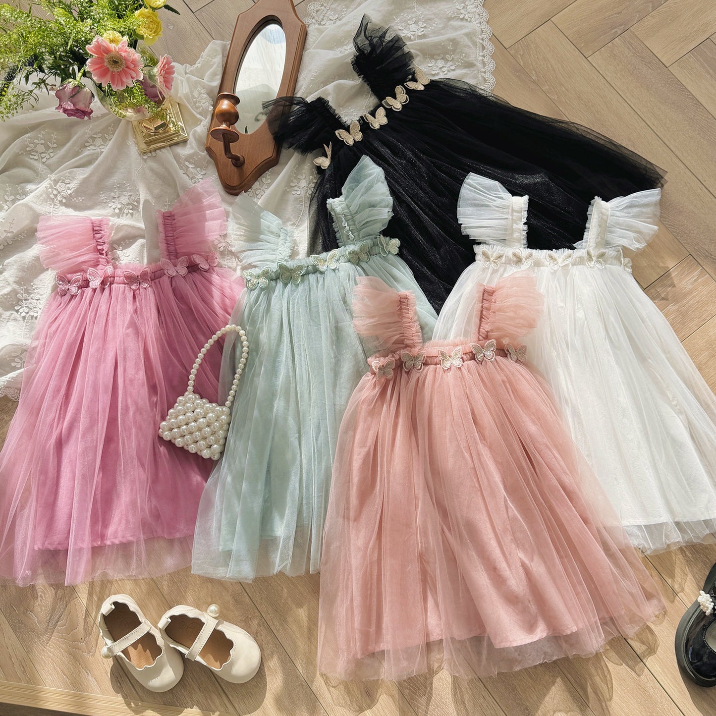 Sweet Chiffon Skirt Summer Flounced Sleeve Tube Top Princess Children's Dress