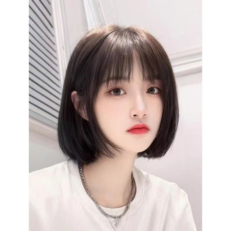 Women's Natural Fluffy Bangs Wave Head Artificial Wig Short Straight Hair