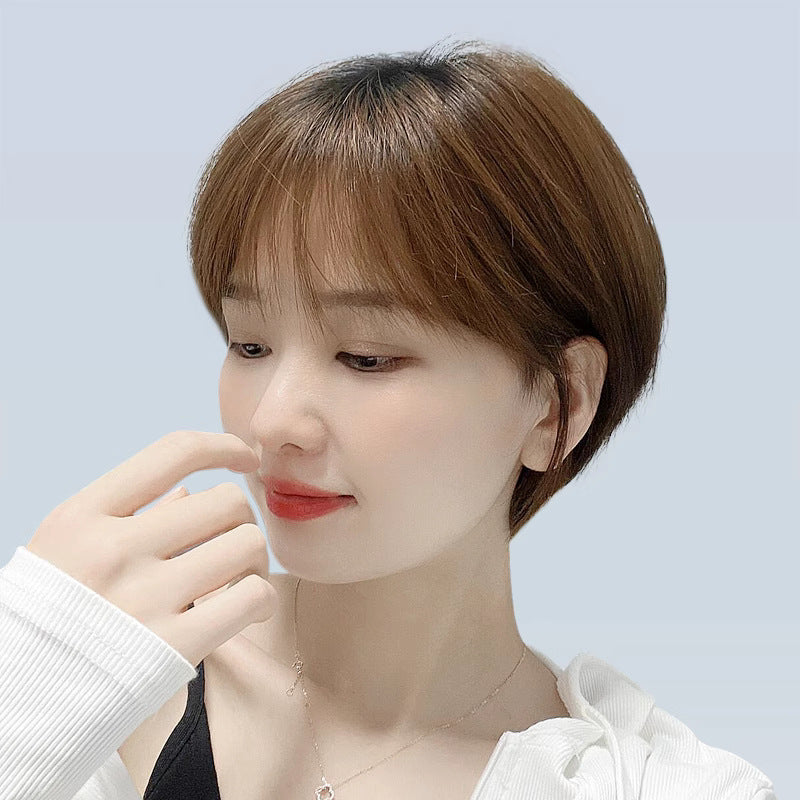 Women's Sheath All Repairing Face Skin White Cover Extension Full Top Real Hair Wig