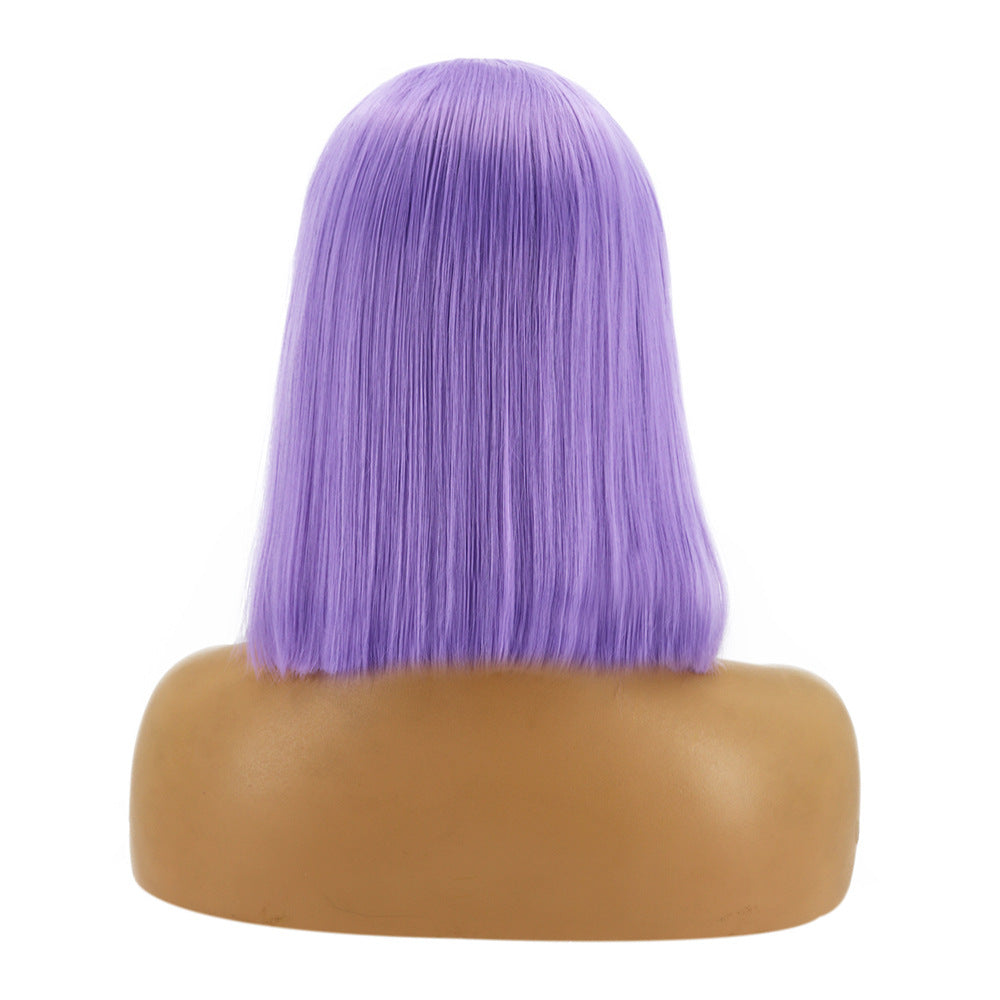Women's Front Lace Chemical Fiber Mid-length Sheath Wig Short Straight Hair