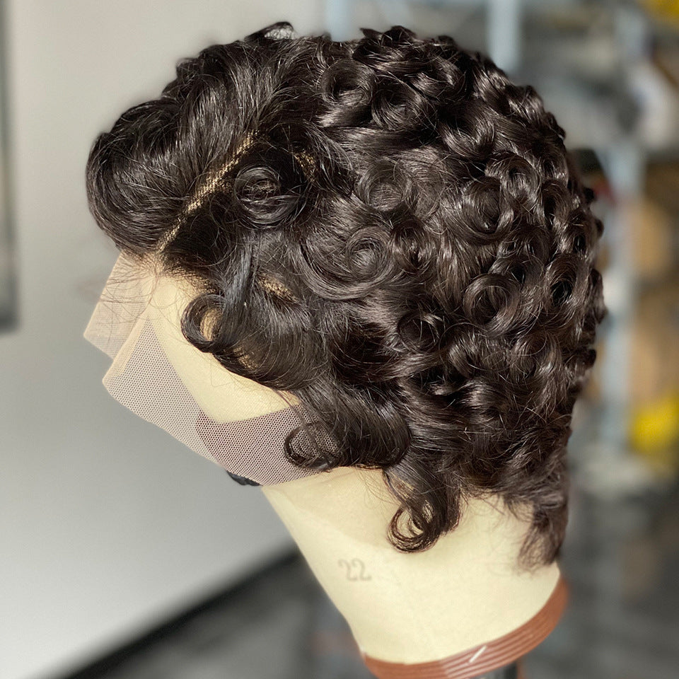Classic Cool Piece Curly Head Cover Real Hair Wig