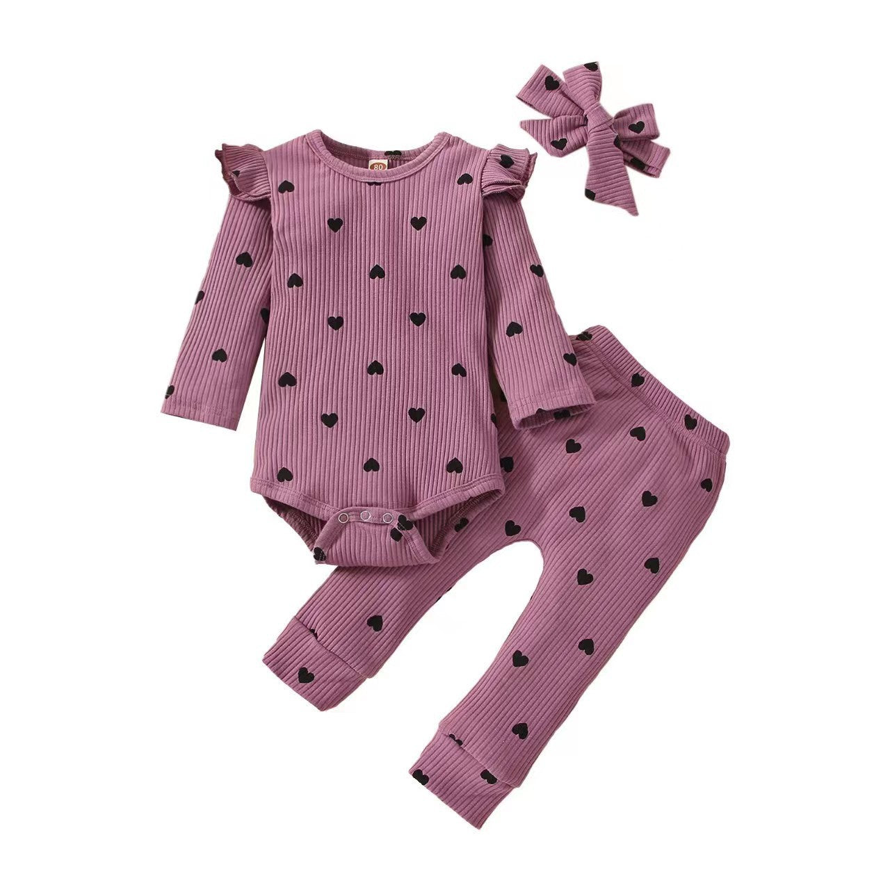 Heart Printing Romper Long-sleeved Trousers Bow Jumpsuit, Climbing Suit