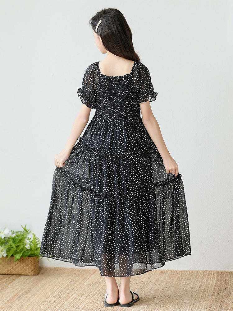 Children's Puff Sleeve Smocking Floral Little Polka Children's Dress