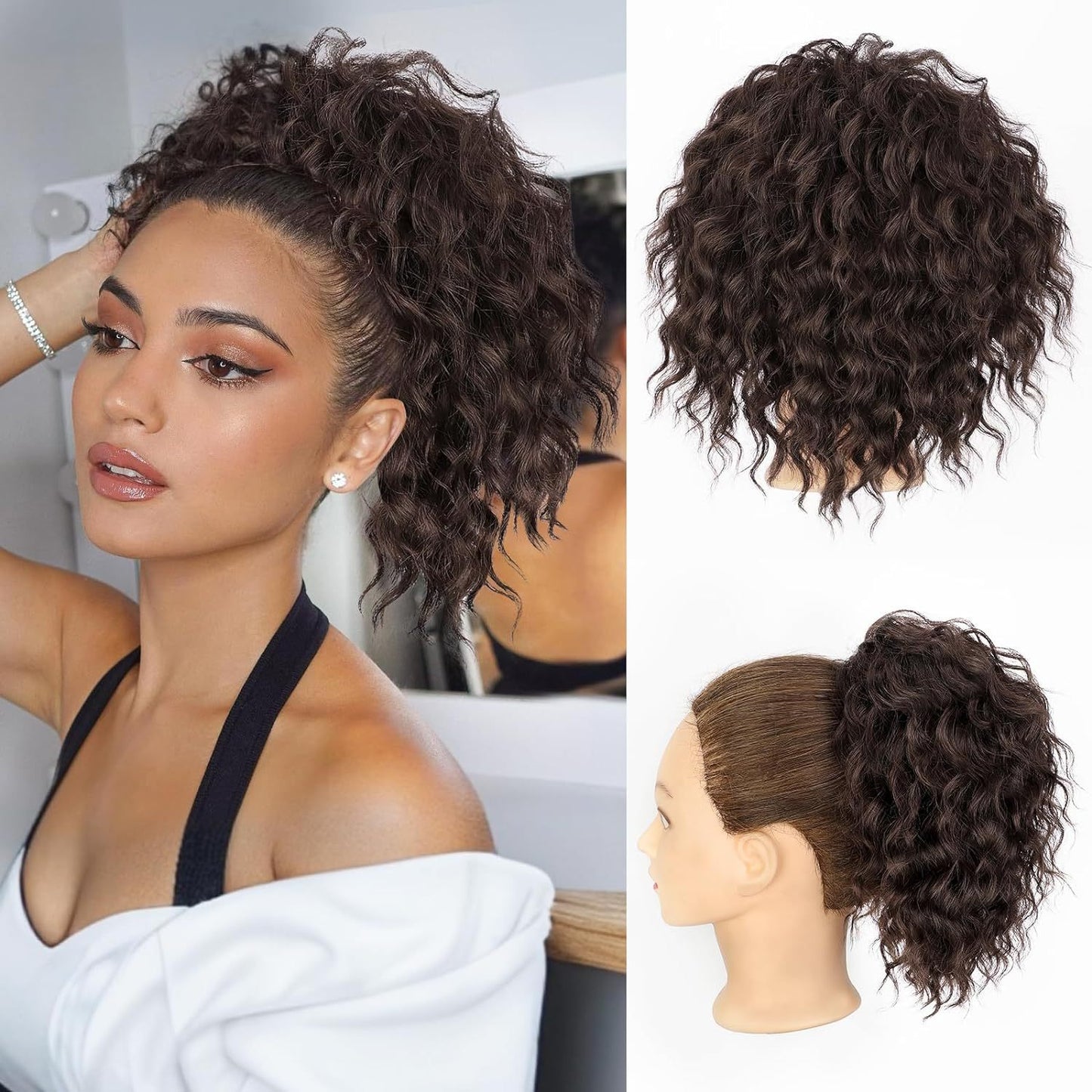 Women's Roll Drawstring Net Pocket Bun Female Hair Wig Ponytail