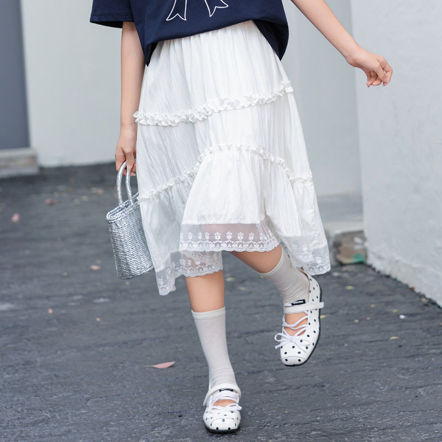 Women's Short Sleeve Large Size Loose Lace Patchwork Easy Matching Half Children's T-shirt