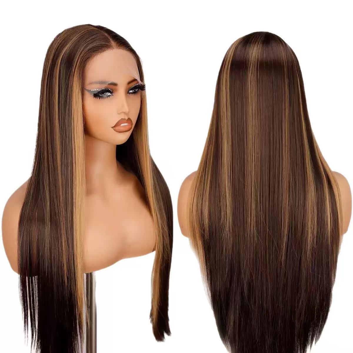 Women's Fashion Front Lace African Medium Hair Long Straight Wig
