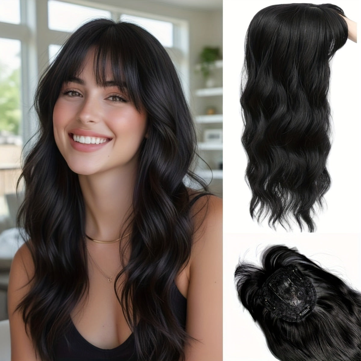 Need To Wear Hair Black Gold Gradient Female Straight Top Wig Long Curls