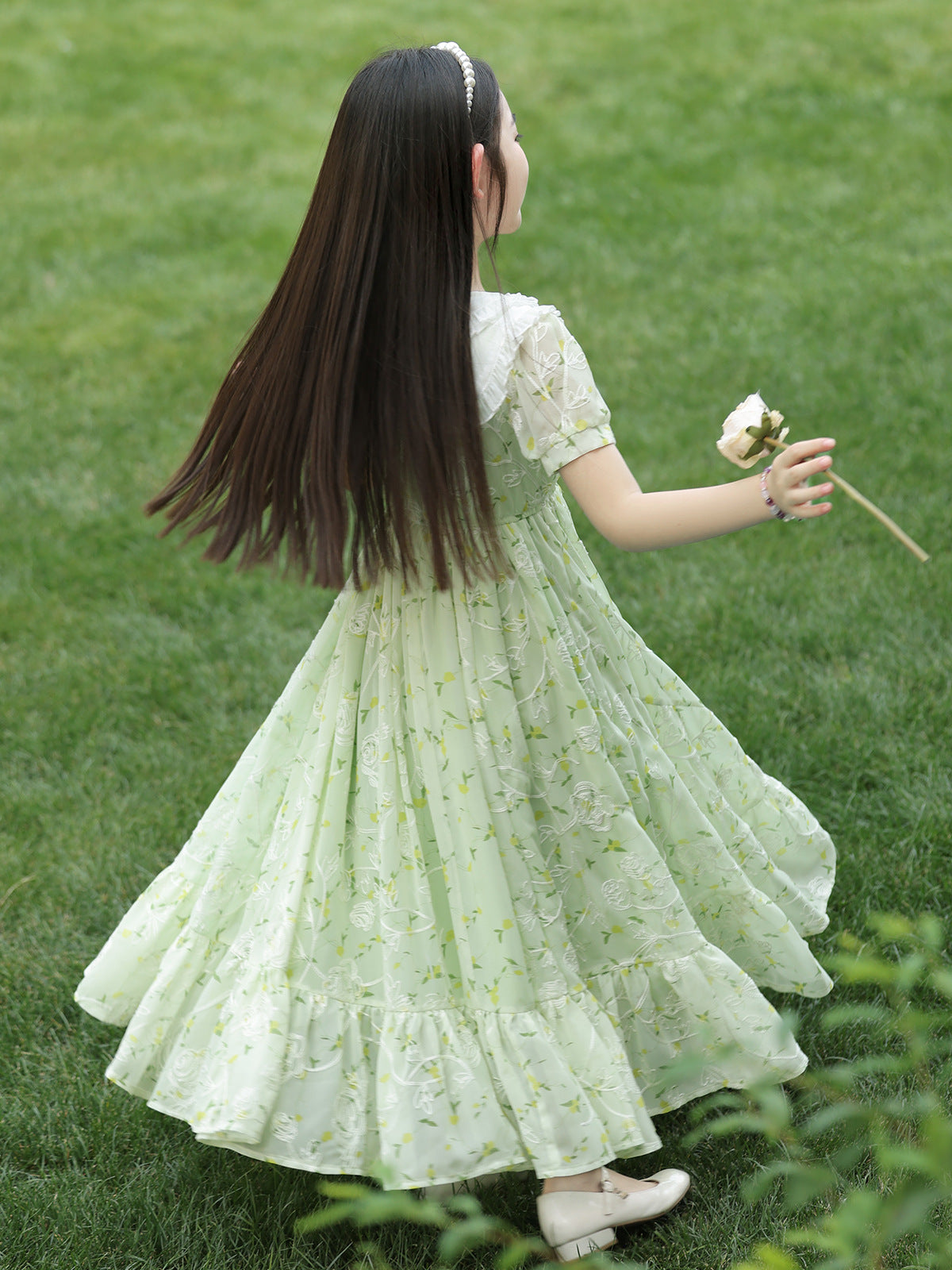 Children's Summer Princess Western Style Medium Big Floral Children's Dress