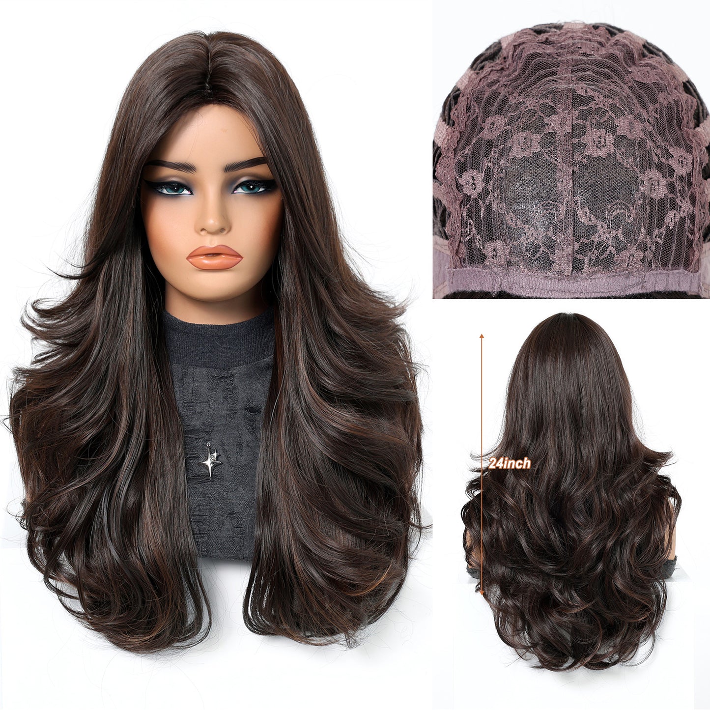 Cover Grandma Gray White Wavy Curly Hair Dress Wig Long Curls
