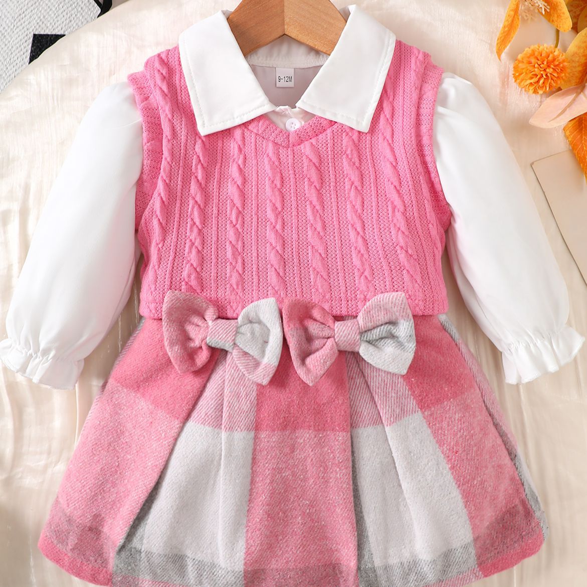 Autumn Preppy Style Long Sleeve Inner Fir Plus Sleeveless Sweater Children's Suit