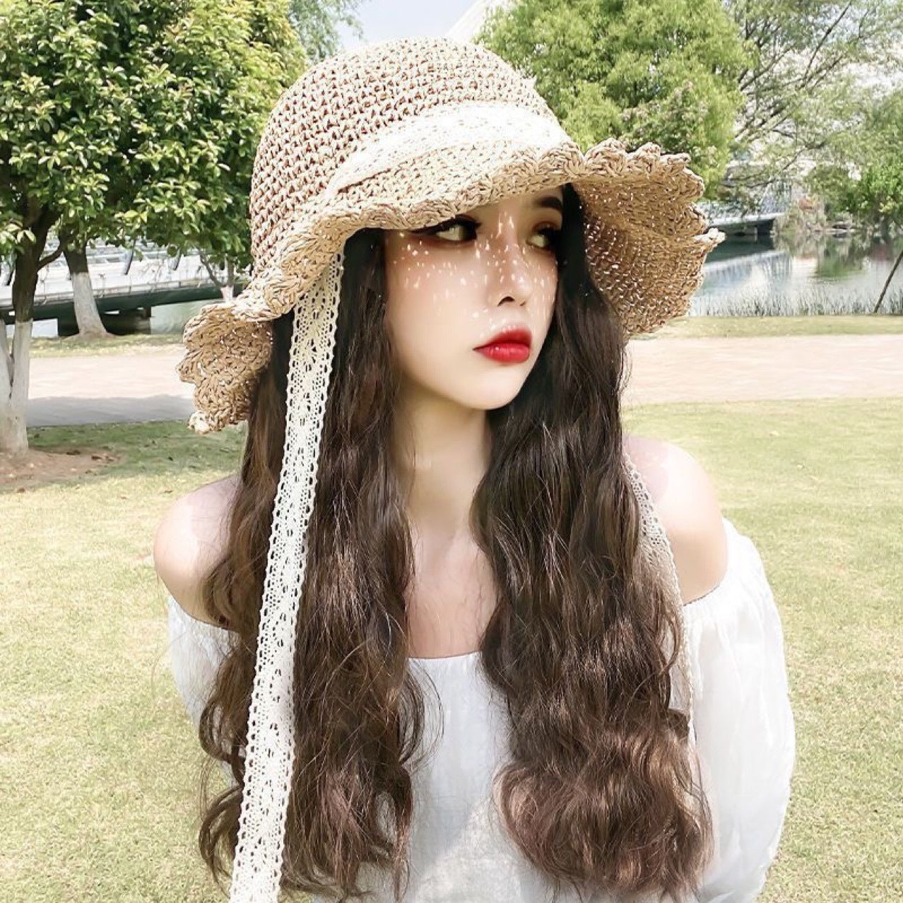 Women's Hat Integrated Fashion Sun Protection Curly Wig Long Curls