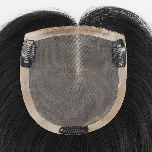 Women's Patch Top Cover Gray Invisible Realistic Breathable Hand-woven Net Wig