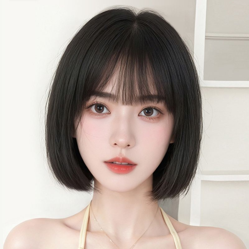 Natural Artificial Human Age Reducing Black Daily Whole Top Wig Short Straight Hair