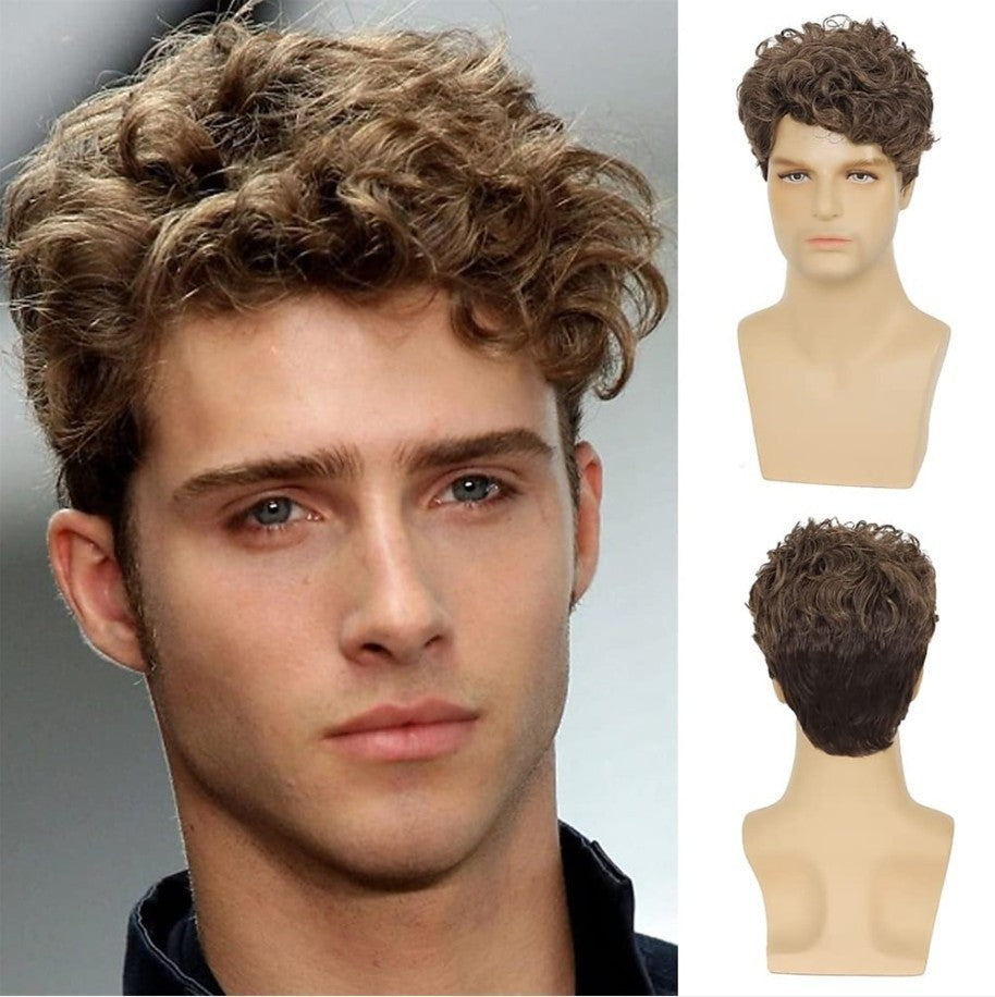 Black Small Roll Wound Tube Chemical Fiber Head Wig Short Curly Hair