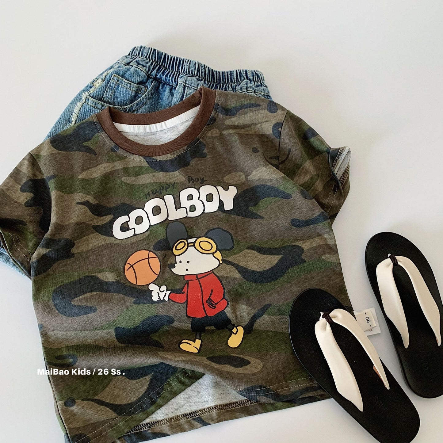 Children's Boy's Short-sleeved Summer Korean Cartoon Camouflage Boy Handsome Children's T-shirt