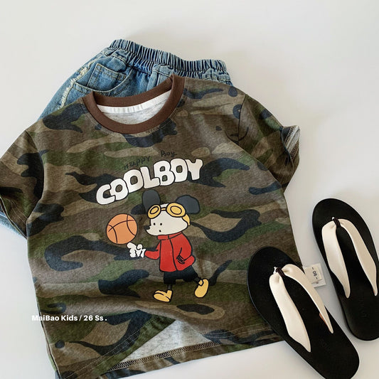 Children's Boy's Short-sleeved Summer Korean Cartoon Camouflage Boy Handsome Children's T-shirt