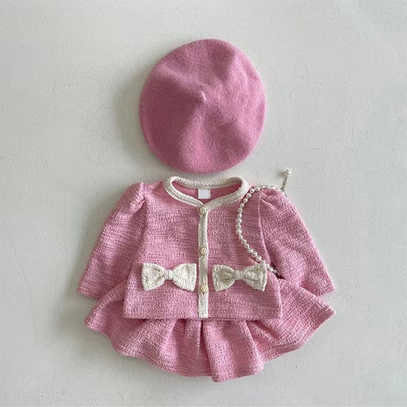 Version Of Style Bow Cardigan Skirt Lady Western Cute Children's Suit