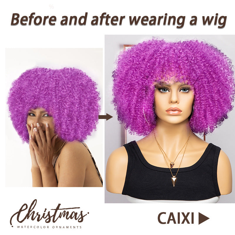 Women's African Fashion Explosion Small Head Cover Wig Short Curly Hair