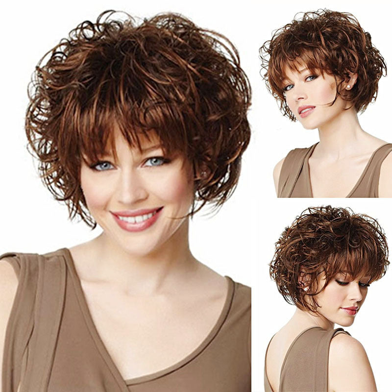 Women's Direct Sales Fashion Fluffy Dark Brown Wig Short Curly Hair
