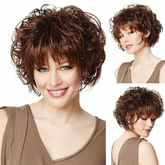 Women's Direct Sales Fashion Fluffy Dark Brown Wig Short Curly Hair