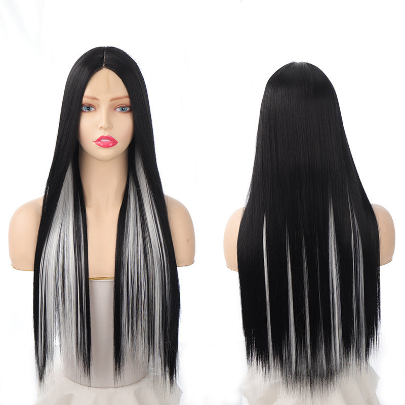 Women's Front Lace Mid-length Hair White Role-playing Long Straight Wig
