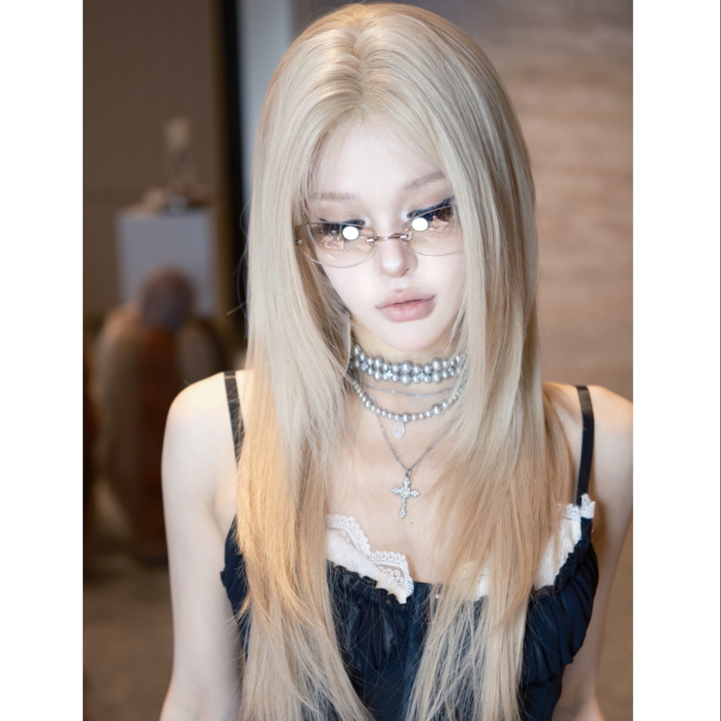 Women's Small Short Hair Lace Craft Mid-length Korean Style Daily Long Straight Wig