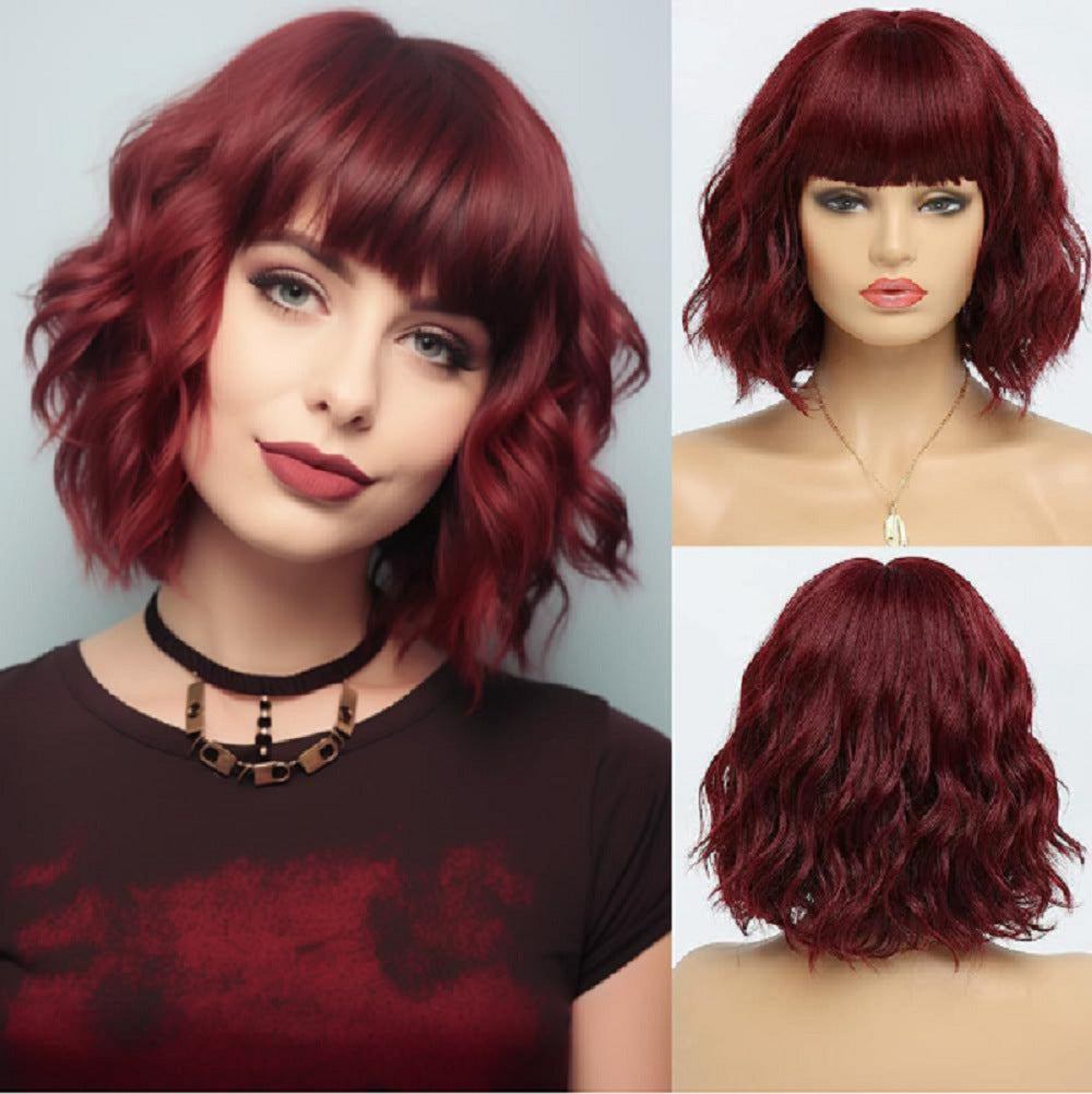 Women's Wave Head Water Corrugated Bangs Fluffy Cover Wig Short Curly Hair