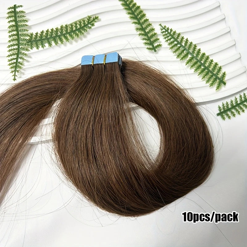 Comfortable Real Hair Seamless Extension Film Long Straight Wig