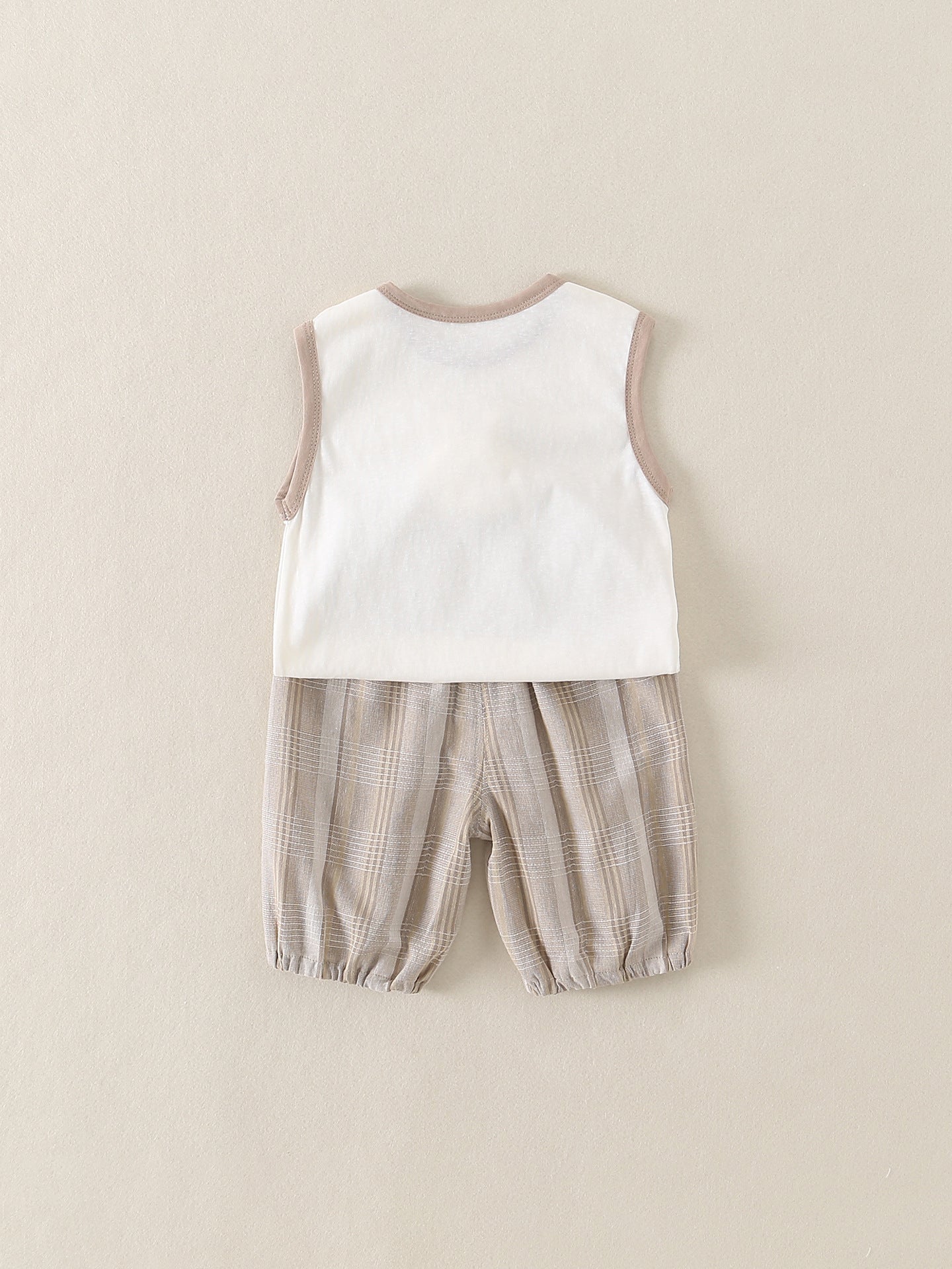 Summer Clothes Sleeveless Cartoon Cute Cotton Breathable Outer Wear Plaid Children's Suit