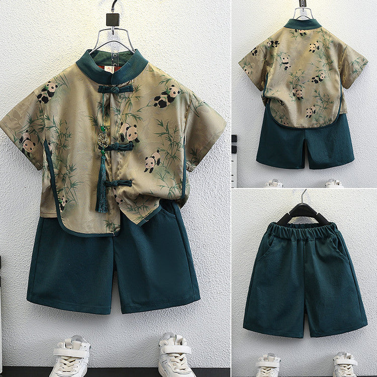 Children's Boy's Chinese Style Tang Costume Summer Short Sleeve Children's Suit
