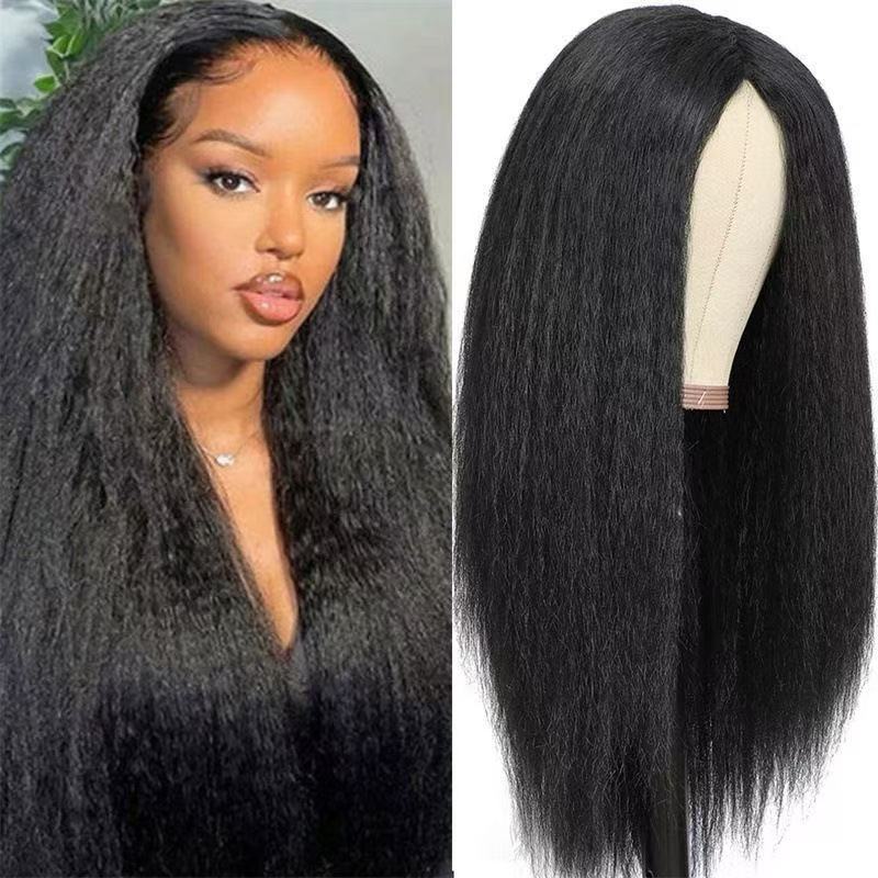 Head Cover Female Black Fluffy Long Real Hair Wig