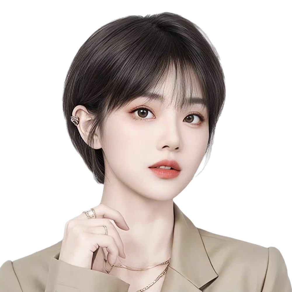 Women's Fashion Summer Thin Medium Age Reducing Natural Real Wig Short Straight Hair