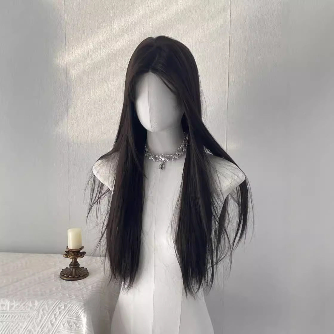 Women's Lace Mid-length Black Cool Temperament Artificial Hair Long Straight Wig