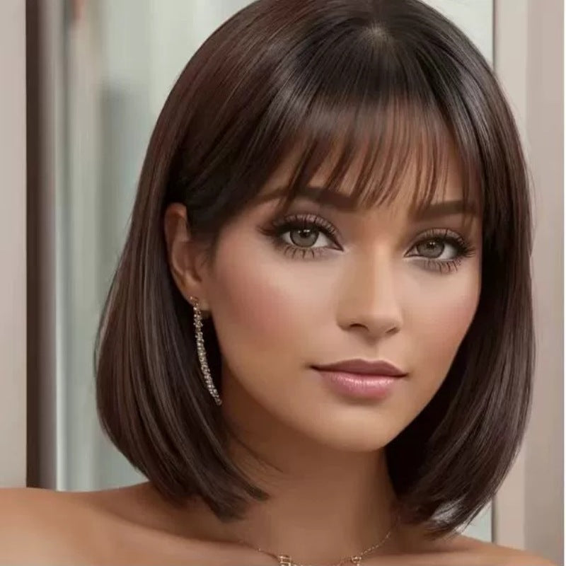 Cool Creative Women's Outside Bangs Air Wig Short Straight Hair