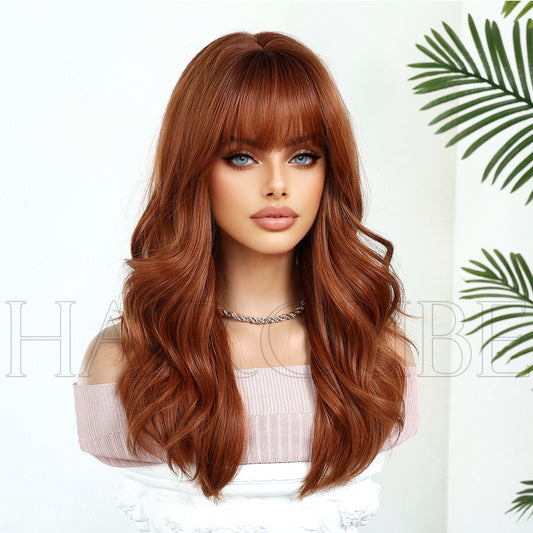 Women's Orange Mid-length Curly Hair Natural Mechanism Wig Long Curls