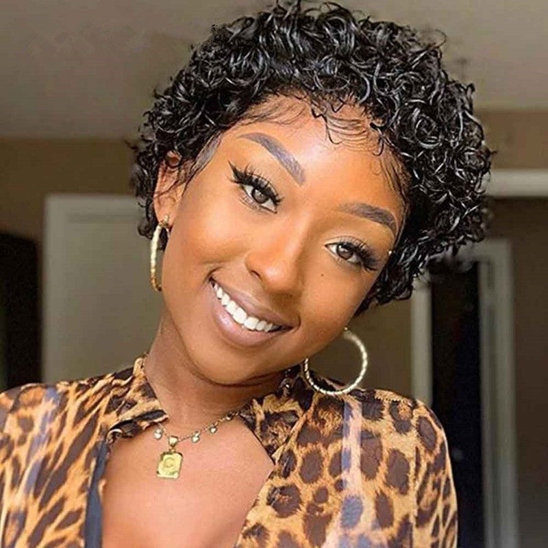 Female Black Chemical Fiber Micro Volume Wig Short Curly Hair