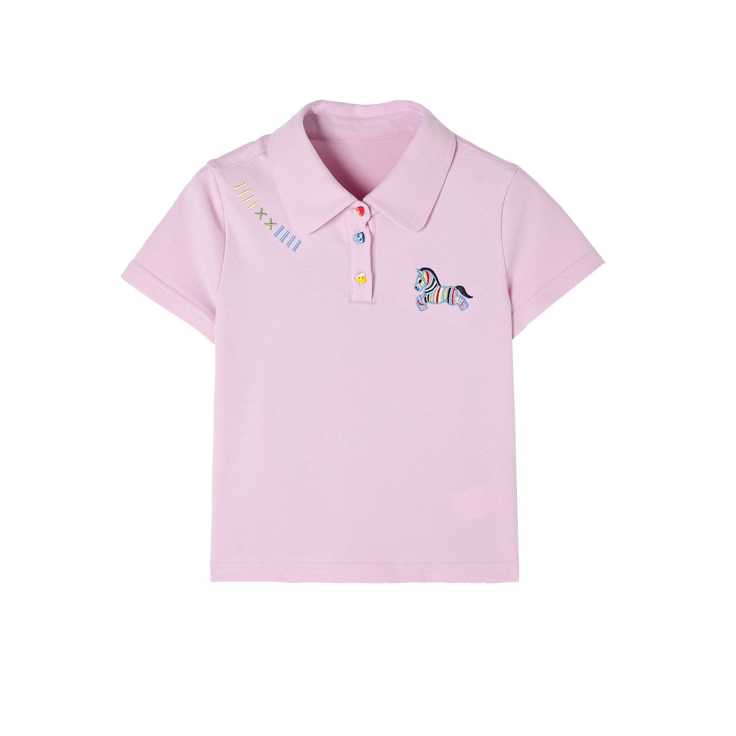 Children's Preppy Style Shirt Colorful Buckle Pony Embroidered Children's T-shirt