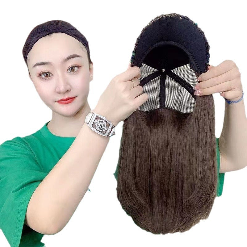 Summer Hat Integrated Fashion Baseball Cap Wig Short Straight Hair